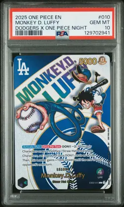 PSA 10 GEM MINT One Piece Los Angeles Dodgers Monkey D. Luffy Promo Card English - Image 1
