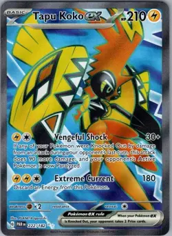 Pokemon Card Tapu Koko EX 222/182 Paradox Rift - Near Mint - Image 1