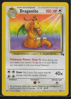 Pokemon TCG Dragonite Rare Fossil Unlimited Non Holo 19/62 NM - Image 1