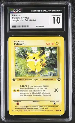 CGC 10 GEM MINT Pikachu 1999 Jungle 1st Edition 60/64 Pokemon Card - Image 1