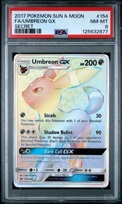 2017 POKEMON SUN & MOON SECRET #154 FULL ART/UMBREON GX PSA 8 - Image 1