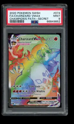 2020 POKEMON SWSH CHAMPION'S PATH CHARIZARD VMAX 074/073 SECRET RARE PSA 9 MINT - Image 1