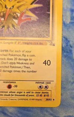 Zapdos 30/62 Fossil Non-Holo LP - WOTC English Pokemon TCG - Image 3