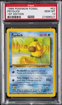 1999 POKEMON FOSSIL 1ST ED #53 PSYDUCK PSA 10 - Image 1