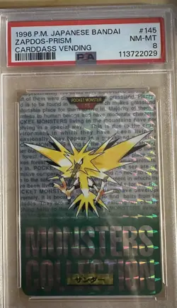 1996 PSA 8 NM-M Zapdos File No. 145Japanese Pocket Monsters Carddass Green - Image 1
