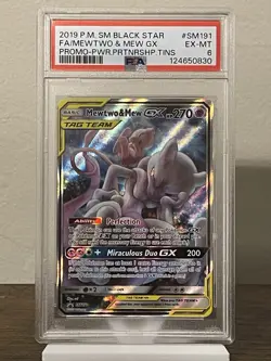 Pokemon TCG Mewtwo and Mew GX Sun & Moon SM191 Holo Promo PSA 6 - Image 1