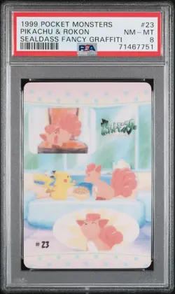 1999 POCKET MONSTERS SEALDASS FANCY GRAFFITI #23 PIKACHU & ROKON PSA 8 - Image 1