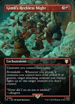 Near Mint, English - 1 x MTG Gimli's Reckless Might - Foil - Borderless Commande - Image 1