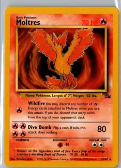 Moltres 27/62 Unlimited Rare 1999 Pokemon TCG Fossil Ungraded Non Holo WOTC NM+ - Image 1