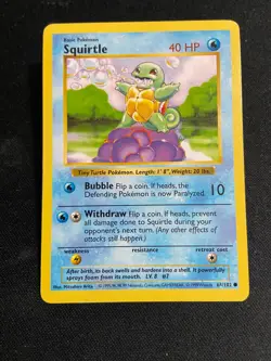 Squirtle #63/102 - Base Set -SHADOWLESS Common Pokemon TCG 1999 (LP) - Image 1