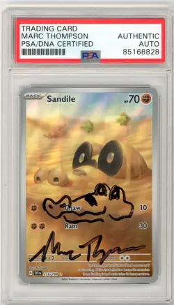 PSA Signed Marc Thompson Pokemon Sandile 216/198 Scarlet & Violet Base Set Holo - Image 1