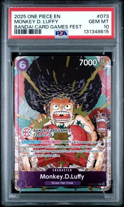 2025 ONE PIECE OP07-073 BANDAI CARD GAMES FEST 25-26 MONKEY D LUFFY PROMO PSA 10 - Image 1
