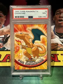 1999 TOPPS POKEMON TV #6 CHARIZARD PSA 9 Graded Slab Black Topps Logo Vintage - Image 1