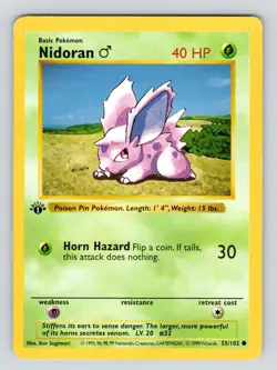 Nidoran Male 1st Edition Shadowless Pokemon Card Base Set 55/102 - MP! - Image 1