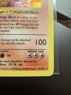 Pokemon TCG Charizard Base Set, Holo Shadowless Rare Card 4/102 - Image 5