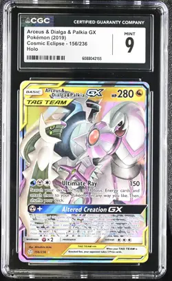 CGC 9 MINT Arceus & Dialga & Palkia GX Cosmic Eclipse 156/236 Holo Pokemon Card - Image 1