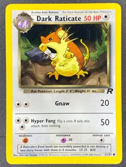 Pokemon Dark Raticate 51/82 TR Team Rocket Unlimited LP/NM - Image 1
