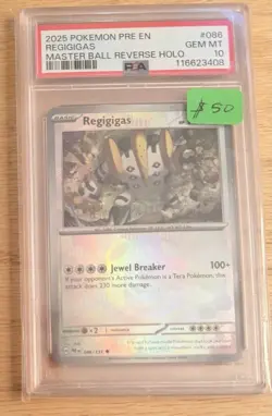 2025 Pokemon REGIGIGAS Master Ball Reverse Holo 086/131 PSA 10 - Image 1