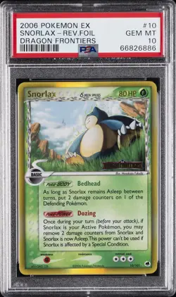2006 POKEMON EX DRAGON FRONTIERS #10 SNORLAX-REVERSE FOIL PSA 10 - Image 1
