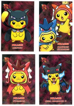 Pokemon Team Rocket Card Database -PIKACHU Poncho - 4 Card Lot- CRACKED ICE HOLO - Image 1