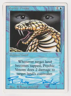 Blue Signed Psychic Venom MP Revised Edition Artist Brian Snoddy 1994 MTG Magic! - Image 1