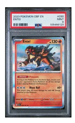 PSA 9 MINT 2023 POKEMON OBF EN-OBSIDIAN FLAMES #030 ENTEI - Image 1