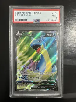 Pokemon TCG Lapras v Full Art Holo Card 189/202 Sword & Shield PSA 9 Mint - Image 1