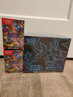 One (1) Pokemon Center Phantasmal Flames ETB and two (2) Booster Bundles SEALED - Image 1