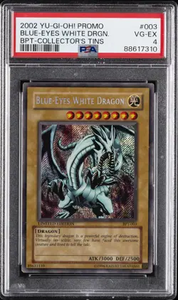 2002 YU-GI-OH! PROMO BPT-COLLECTOR'S TINS #003 BLUE-EYES WHITE DRAGON PSA 4 - Image 1