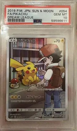 2019 Pokemon Pikachu Ash Japan Sun & Moon Dream League PSA 10 #054 - Image 1