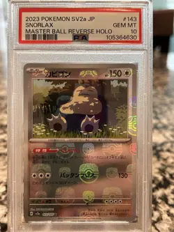 2023 Pokemon Snorlax Master Ball Reverse Holo #143 PSA 10 Japanese SV2a 151 - Image 1