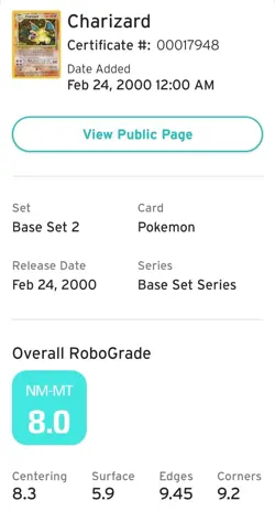 2000 POKEMON BASE SET 2 #4 CHARIZARD-HOLO AGS 8 - Image 3