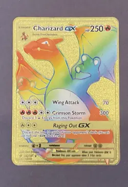 2017 Pokemon TCG ~ Rainbow Gold Charizard GX Gold Metal Card 150/147 - Image 1