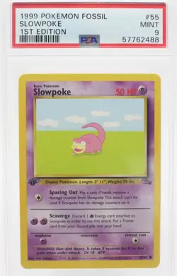 PSA 9 MINT 1999 Pokemon Fossil #55 Slowpoke 1st Edition !!! - Image 1