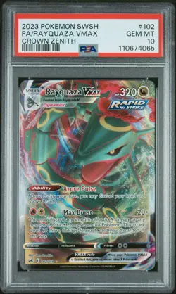 2023 POKEMON SWORD & SHIELD CROWN ZENITH #102 FULL ART/RAYQUAZA VMAX PSA 10 - Image 1