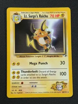 Lt. Surge's Raichu 28/132 REGULAR Pokemon Card WOTC Gym Heroes Non Holo Rare - Image 1