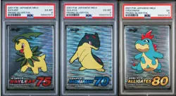 PSA - Bayleef Quilava Croconaw 2001 Japanese Meiji Promo Silver Foil - Pokemon - Image 1