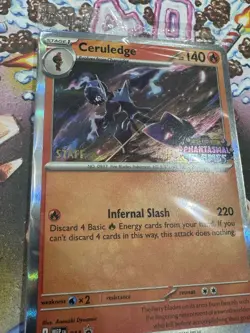 Pokemon TCG Mega Evolution Phantasmal Flames Prerelease STAFF Promo Pack 4 Cards - Image 2