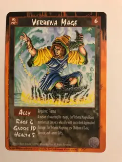 VERBENA MAGE : RAGE LEGACY of the Tribes CCG Ally card; 1996 werewolf TCG, Sept - Image 1