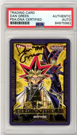 PSA Signed Dan Green Yu-Gi-Oh! Yami Yugi & Dark Magician Field Center Card - Image 1