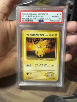 1998 POKEMON JPN KUCHIBA CITY GYM DECK LV.10 #25 LT. SURGE'S PIKACHU PSA 10 - Image 1