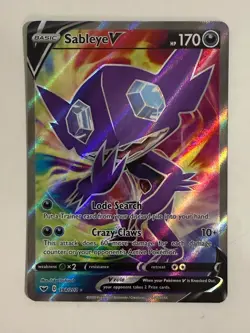 Pokemon TCG Sableye V Sword & Shield Base Ultra Rare Full Art Holo 194/202 NM - Image 1