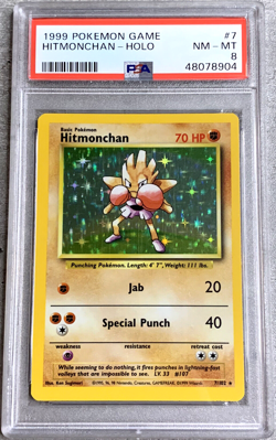 Pokemon Card Hitmonchan Rare Holo PSA 8 NM-Mint, Base Set #7, WOTC 1999 - Image 1
