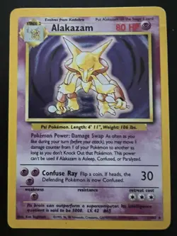 POKEMON BASE SET ALAKAZAM HOLO 1/102 CARD (3) LP - Image 1