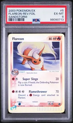 Pokemon 2003 EX Sandstorm Flareon Reverse Holo #5 PSA EX-NM Clean Regrade it! - Image 1