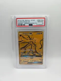 Pokemon PSA 10 GEM MINT Solgaleo GX | SM104a | Full Art Hidden Fates Gold - Image 1