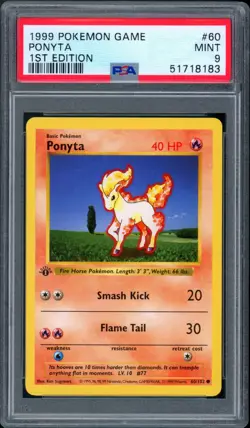 1999 Pokemon 1st Edition - Base Set 60/102 Ponyta Non-Holo PSA MINT 9 - Image 1