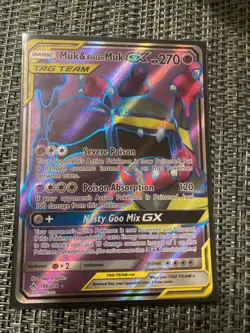 tag team Muk & Alolan Muk GX (Full Art) 196/214 Sm-Unbroken Bonds Holo Pokemon - Image 1