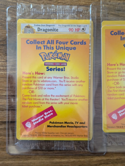 3x SEALED 1999 Pokemon Black Star Promo WB Movie Stamp PIKACHU DRAGONITE MEWTWO - Image 2
