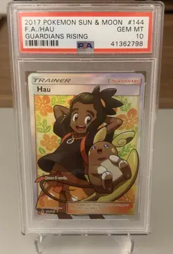 Pokemon Guardians Rising Hau 144/145 Full Art Ultra Rare Holo PSA 10 GEM MINT - Image 1